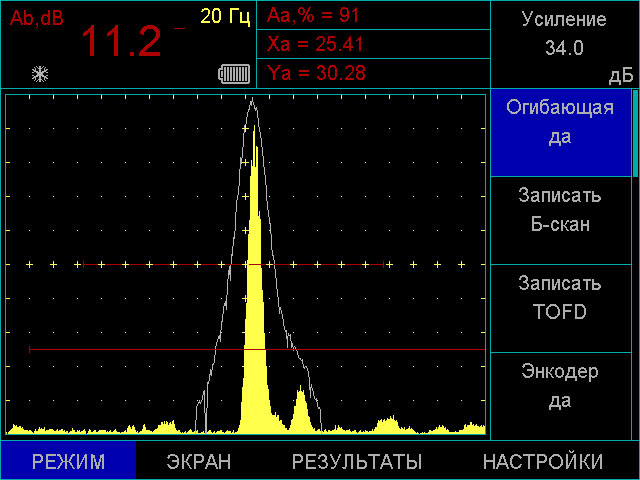 Режим огибающей на экране дефектоскопа